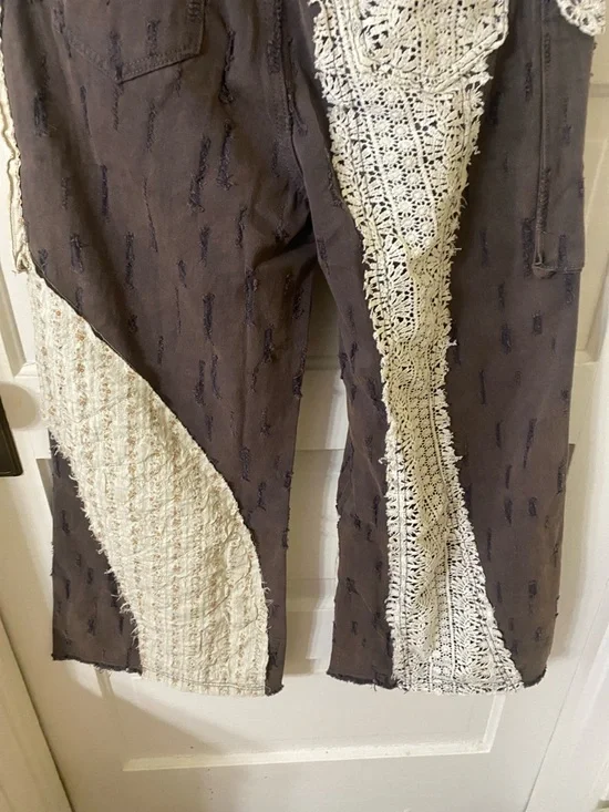 POL Patchwork Lace Cargo Pants Boho Cottagecore Brown Size S 100% Cotton - Picture 6 of 7